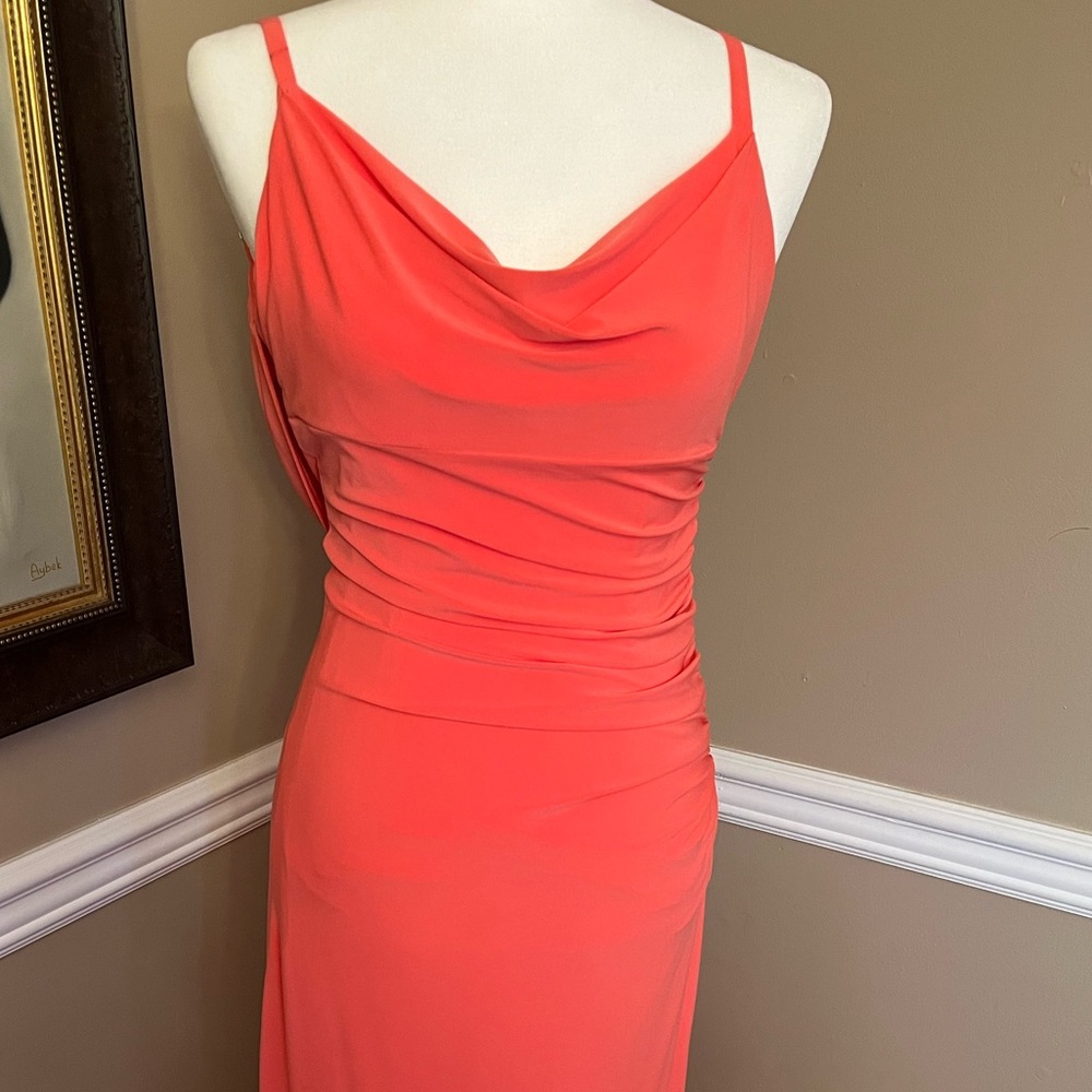Orange cowl-neck gown